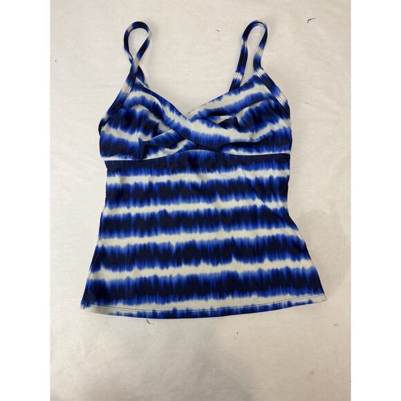 Athleta Del Mar Twister Tankini Top Size 32D /DD Blue White Criss Cross Back - Picture 1 of 8